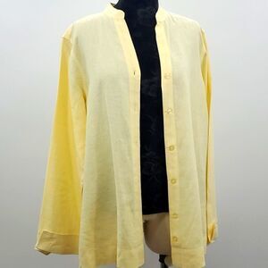 Chadwicks Band Collar Long Sleeve Button Up 100% Linen Blouse Yellow Size Large